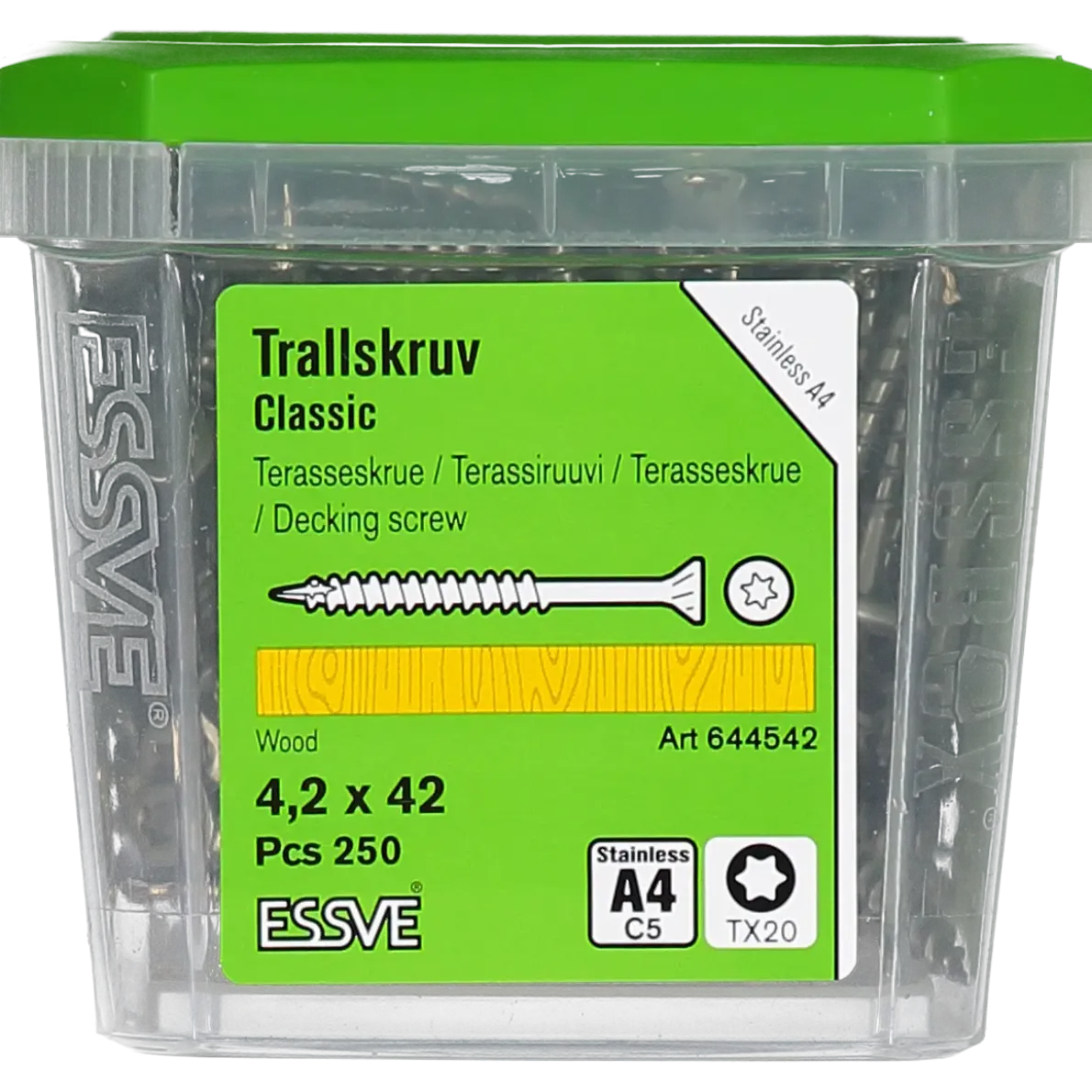 TRALLSKRUV CLASSIC ROSTFRI A4 SYRAFAST TX20 4,2X42 250ST