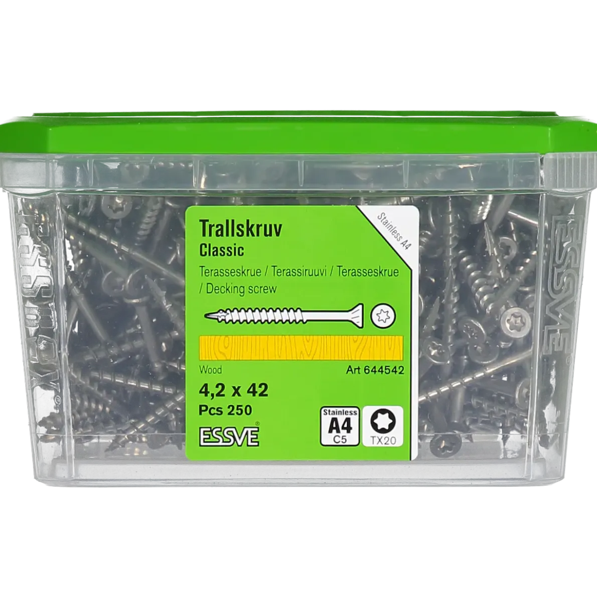 TRALLSKRUV CLASSIC ROSTFRI A4 SYRAFAST TX20 4,2X42 250ST