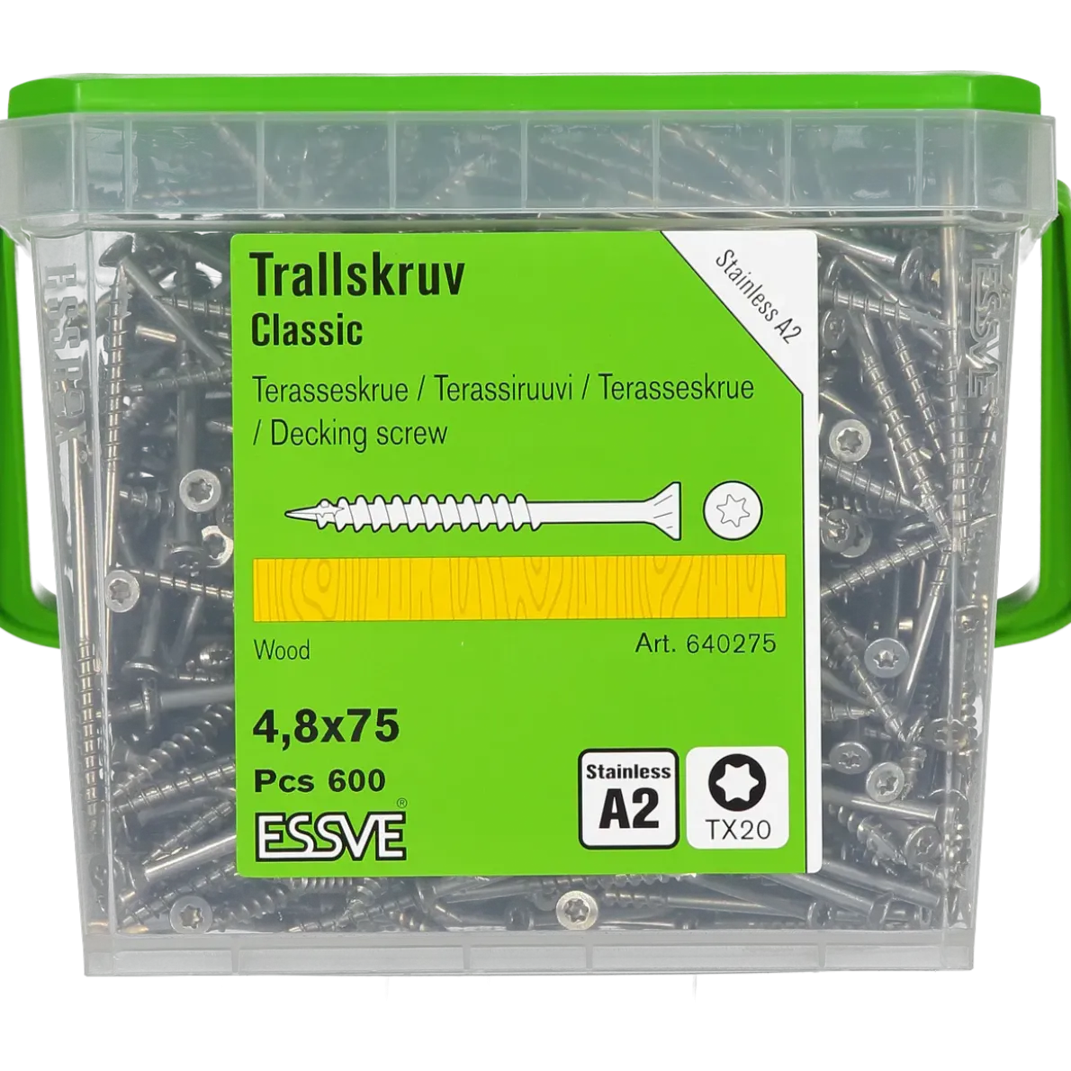 TRALLSKRUV CLASSIC ROSTFRI A2 TX20 4,8X75 600 ST