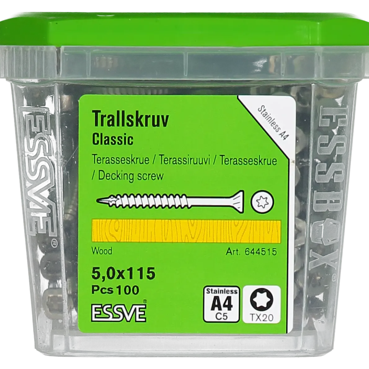 TRALLSKRUV CLASSIC ROSTFRI A4 SYRAFAST TX20 5,0X115 100ST