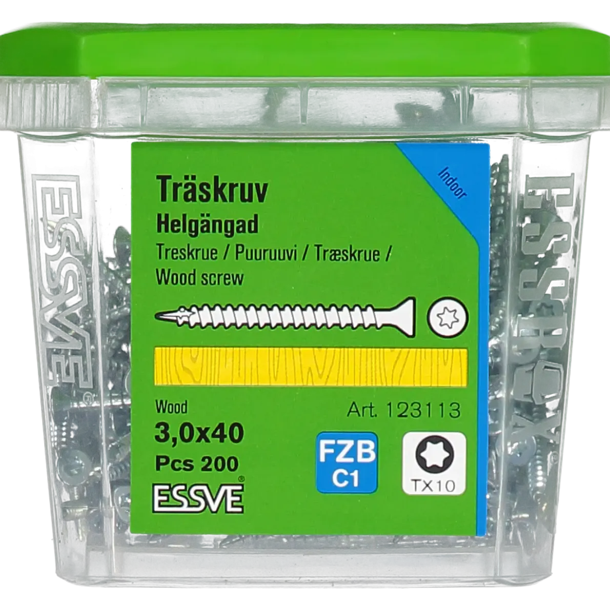 TRÄSKRUV FÖRSÄNKT HUVUD TX10 HELGÄNGAD FZB 3,0X40 200ST