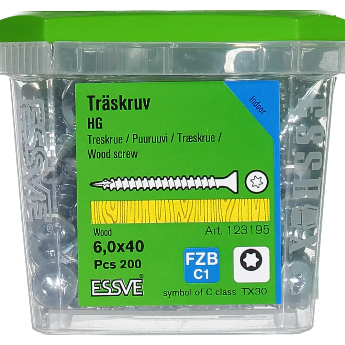 TRÄSKRUV FÖRSÄNKT HUVUD TX30 HELGÄNGAD FZB 6,0X40 200ST