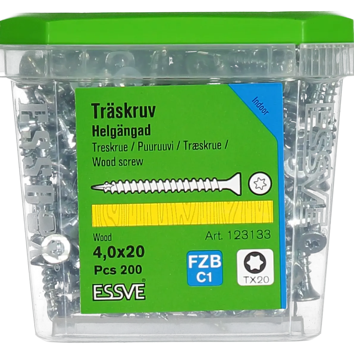 TRÄSKRUV FÖRSÄNKT HUVUD TX20 HELGÄNGAD FZB 4,0X20 200ST