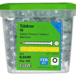 TRÄSKRUV FÖRSÄNKT HUVUD TX30 HELGÄNGAD FZB 6,0X90 100ST