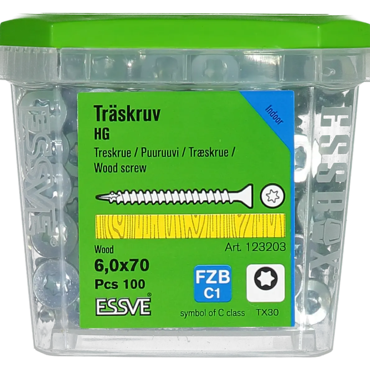 TRÄSKRUV FÖRSÄNKT HUVUD TX30 HELGÄNGAD FZB 6,0X70 100ST
