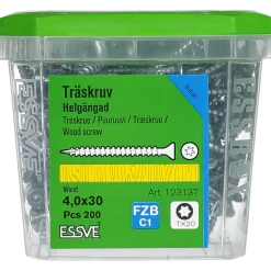 TRÄSKRUV FÖRSÄNKT HUVUD TX20 HELGÄNGAD FZB 4,0X30 200ST
