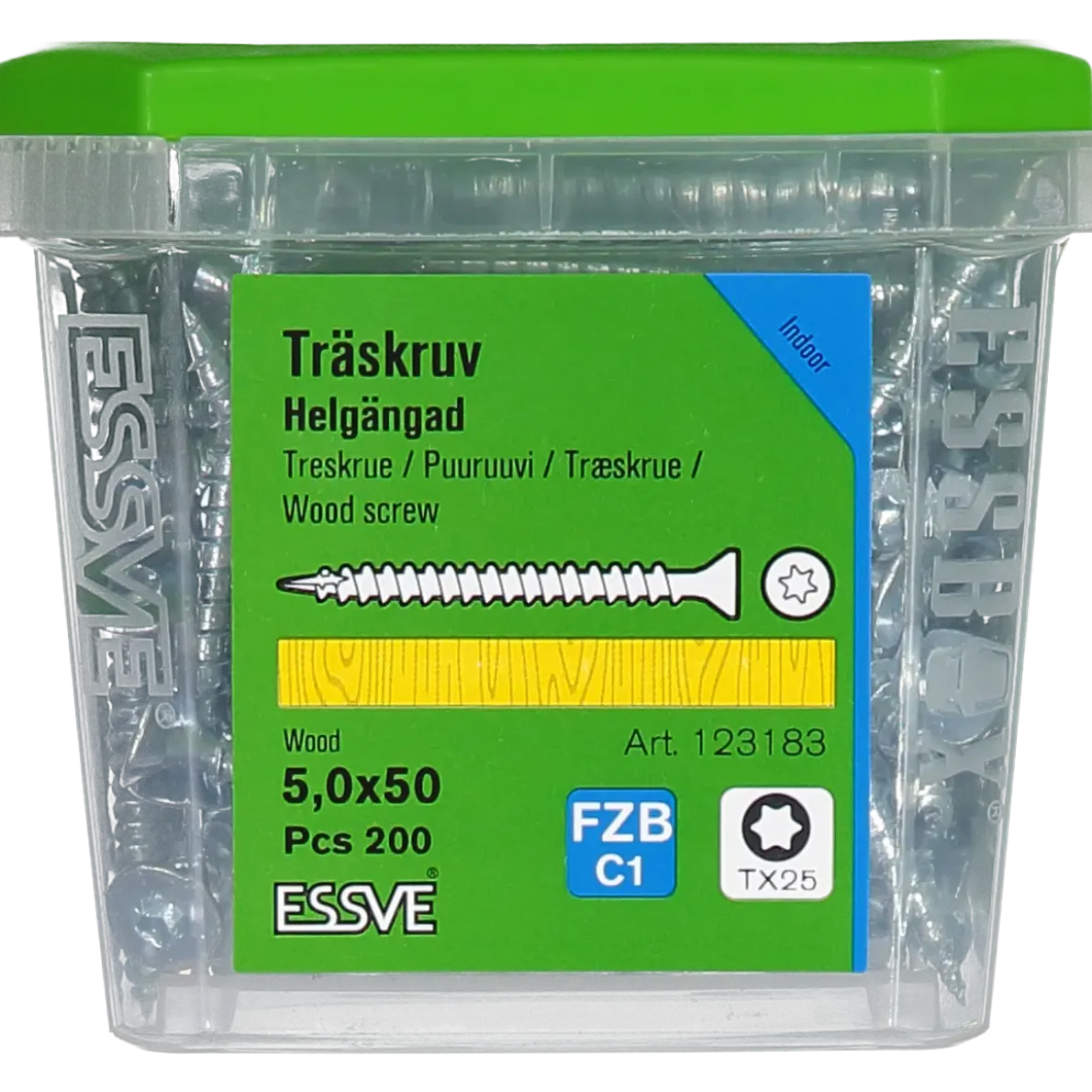 TRÄSKRUV FÖRSÄNKT HUVUD TX25 HELGÄNGAD FZB 5,0X50 200ST