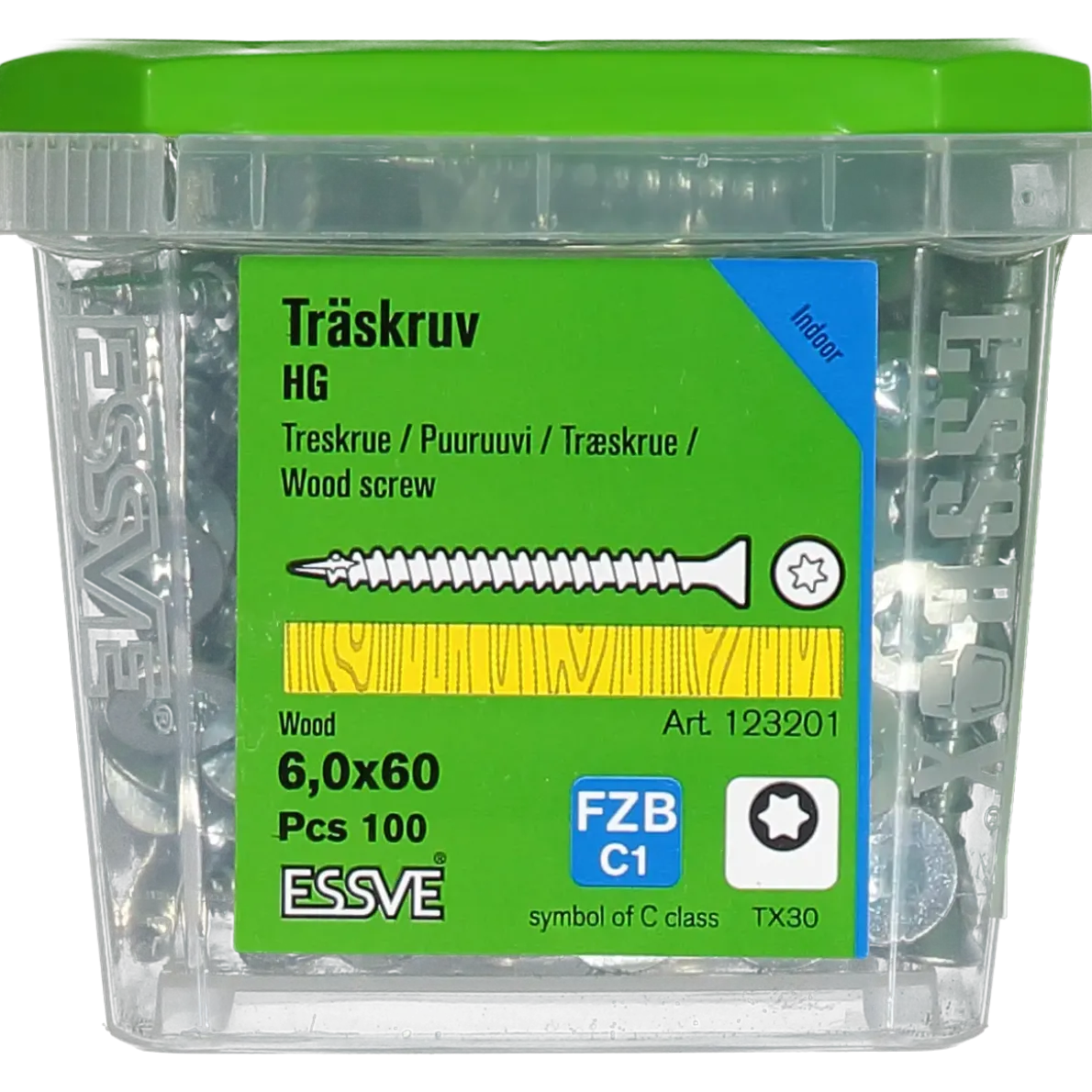 TRÄSKRUV FÖRSÄNKT HUVUD TX30 HELGÄNGAD FZB 6,0X60 100ST