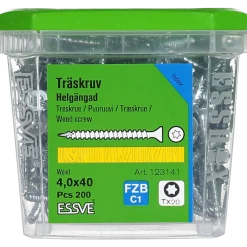 TRÄSKRUV FÖRSÄNKT HUVUD TX20 HELGÄNGAD FZB 4,0X40 200ST