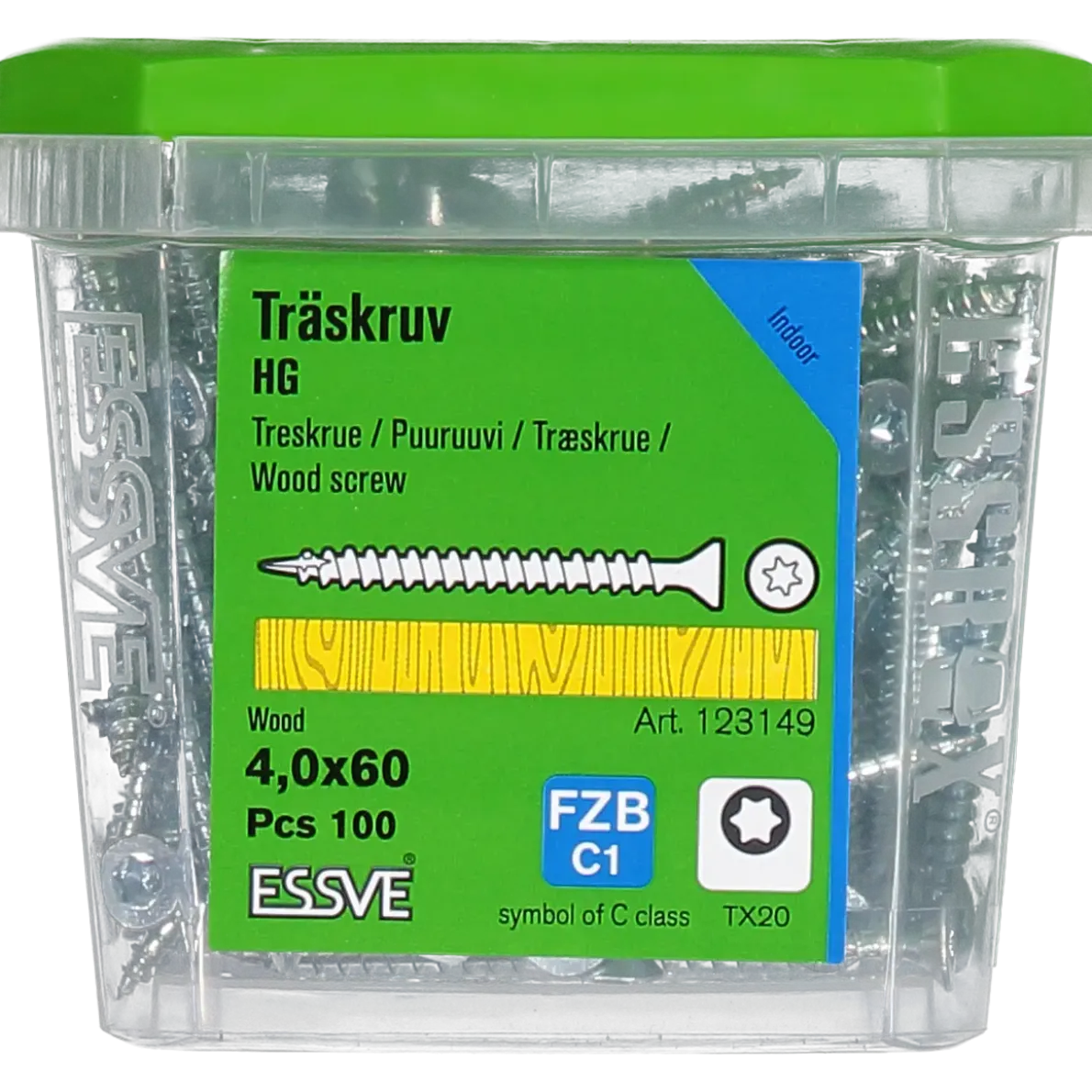 TRÄSKRUV FÖRSÄNKT HUVUD TX20 HELGÄNGAD FZB 4,0X60 100ST
