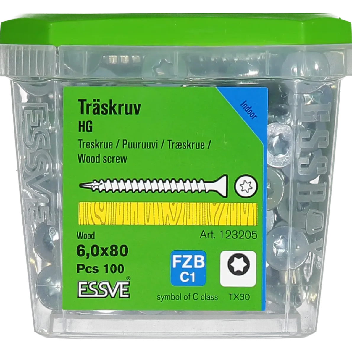 TRÄSKRUV FÖRSÄNKT HUVUD TX30 HELGÄNGAD FZB 6,0X80 100ST