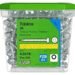 TRÄSKRUV KULLRIGT HUVUD TX20 HELGÄNGAD FZB 4,0X16 200ST