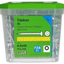 TRÄSKRUV KULLRIGT HUVUD TX30 HELGÄNGAD FZB 6,0X40 200ST