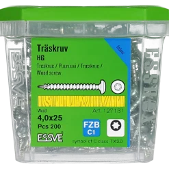 TRÄSKRUV KULLRIGT HUVUD TX20 HELGÄNGAD FZB 4,0X25 200ST