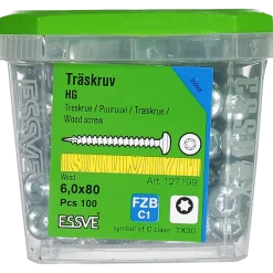 TRÄSKRUV KULLRIGT HUVUD TX30 HELGÄNGAD FZB 6,0X80 100ST