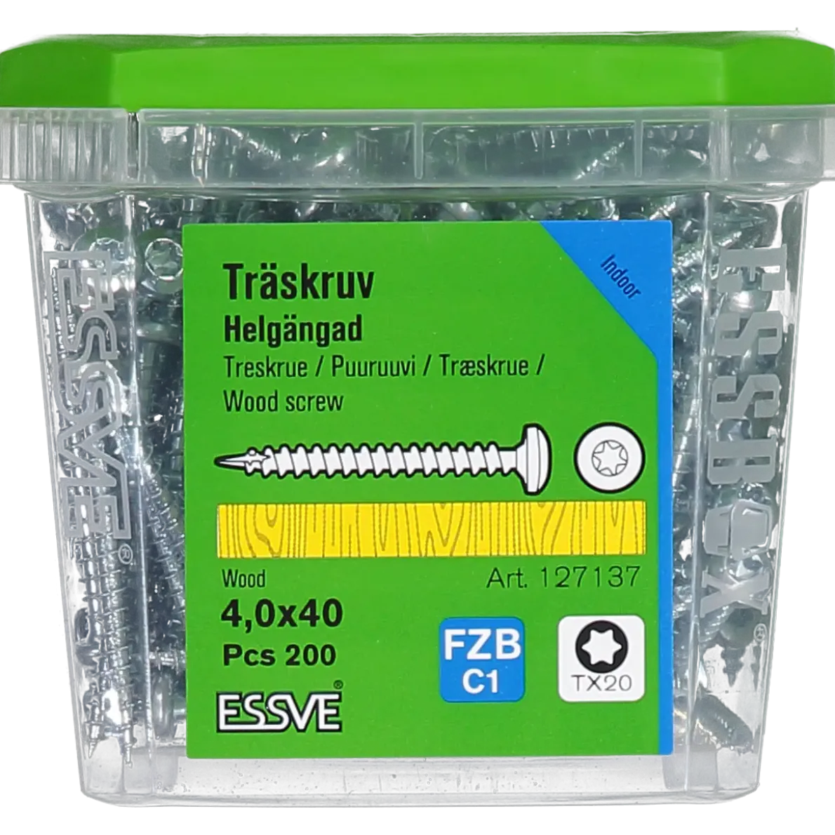 TRÄSKRUV KULLRIGT HUVUD TX20 HELGÄNGAD FZB 4,0X40 200ST