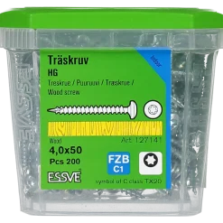 TRÄSKRUV KULLRIGT HUVUD TX20 HELGÄNGAD FZB 4,0X50 200ST