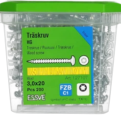 TRÄSKRUV KULLRIGT HUVUD TX10 HELGÄNGAD FZB 3,0X20 200ST