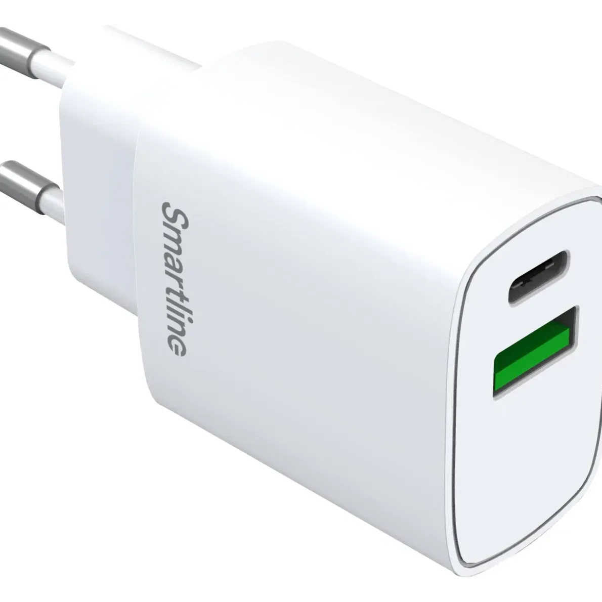 VÄGGLADDARE USB-A + USB-C PD QC SMARTLINE VIT 100-240V 20W