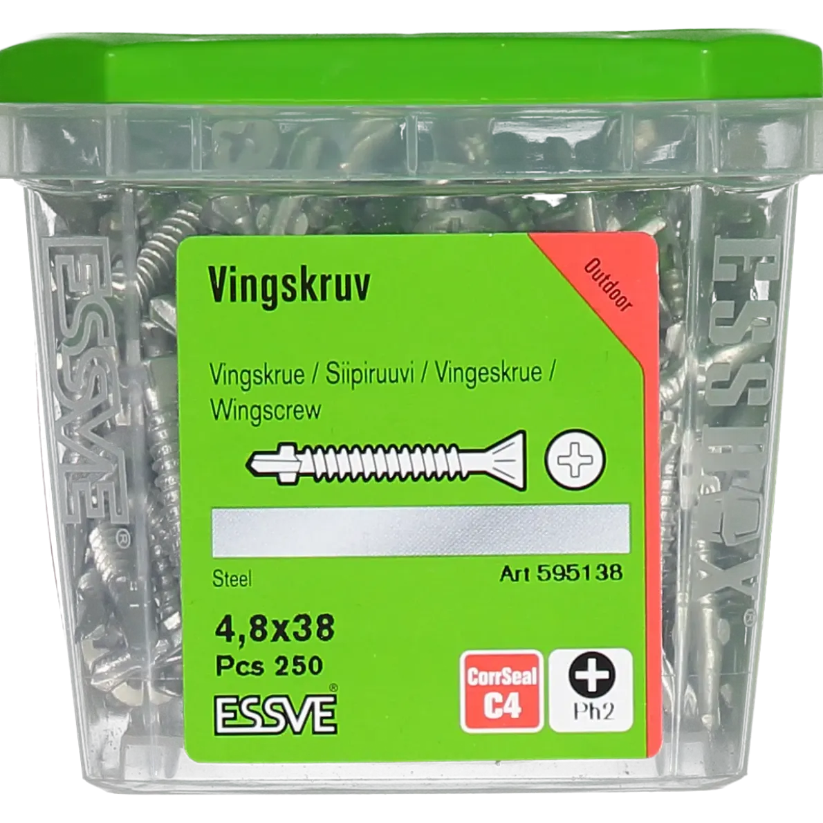 VINGSKRUV FÖRSÄNKT HUVUD PH2 BORRSPETS CORRSEAL 4,8X38 250